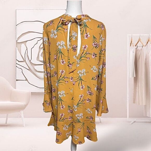 Xhilaration Marigold Yellow & Pink Floral Ruffle Shift Mini Dress Sz XXL 1X - Picture 4 of 13